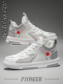 Men's Street Style Basketball Pattern Casual Sneakers, Retro Minimalist PU Mesh Patchwork Shoes For Outdoor, Everyday Wear, Suitable For Teenagers, All Seasons - white ash - View 3