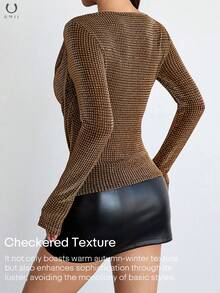 Slim Fit Turtleneck Long Sleeve Knit Top, Unique European Design - Gold - View 2