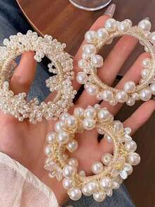 3 Stücke/1 Stück Frauen Weiß 9cm/3,54 Zoll Kunstperle Blume Strass Haargummis, modische vielseitige elegante minimalistische einfarbige Haaraccessoires, geeignet für Alltag, Lässig, Party, Pendeln, Urlaub, Pferdeschwanz, Dutt, Gesichtswäsche, Make-up, Outfit-Matching, Haargummis, Haargummibänder, Haarseile, Elastische Haargummis - Verschiedenfarbig - Übersicht 6