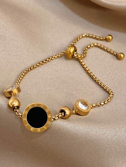 1 pieza Pulsera de cadena de cuentas vintage de acero inoxidable chapada en oro de 18K para mujer, regalo elegante para mamá, Navidad, carnaval, invierno, joyería de boda, rave/baile de graduación/fiesta/uso diario, regalo para aniversario, Día de San Valentín, joyería bohemia, regalo para dama de honor, cumpleaños