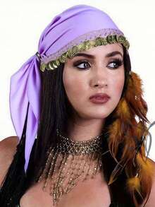 1 chiếc khăn trùm đầu múa bụng chủ đề cướp biển Bohemia - Màu đen với sequin và hạt cườm vàng & cam, có thể giặt tay, phụ kiện mũ dân gian cho các buổi biểu diễn múa, tiệc hóa trang và các sự kiện văn hóa. - Nhiều màu - Xem 14