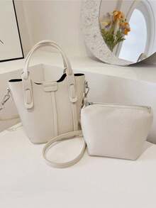 Tas Tote Mini Putih untuk Wanita, Tas Tangan Ringan dengan Kantong Kosmetik, Cocok untuk Perjalanan Sehari-hari untuk Membawa Dompet, Ponsel, dan Lainnya - Krem - View 8