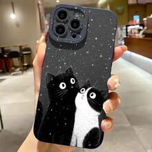 2026 nueva funda de teléfono esmerilada, funda de teléfono con estampado de pareja de gatos para  17 14 Pro Max  17 13 Pro  17 12  17 11  Galaxy S23 S22 S21 S20 funda protectora para teléfono regalo para parejas novio novia día de San Valentín regalo de cumpleaños - Negro - Ver 4
