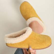 Autumn/Winter Fleece-Lined Closed-Toe Half-Slippers, Two-Way Wear, Soft-Soled, Warm, Slip-On Shoes For Women - 黃色 - 查看 2