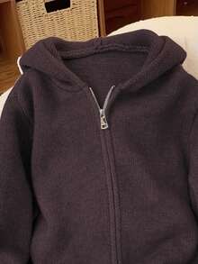 Dam stickad kofta med dubbel dragkedja och luva, lös passform, avslappnad och mångsidig, kaffe/brun, vår/höst/vinter