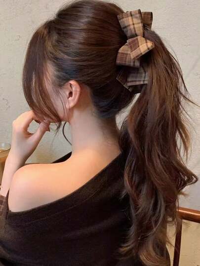 1个复古棕色格子蝴蝶结发夹，女士新款秋冬爪夹发饰，多层蝴蝶结发夹，发髻扭转香蕉夹发饰，爪夹，发卡，发夹，头部饰品，女士发饰