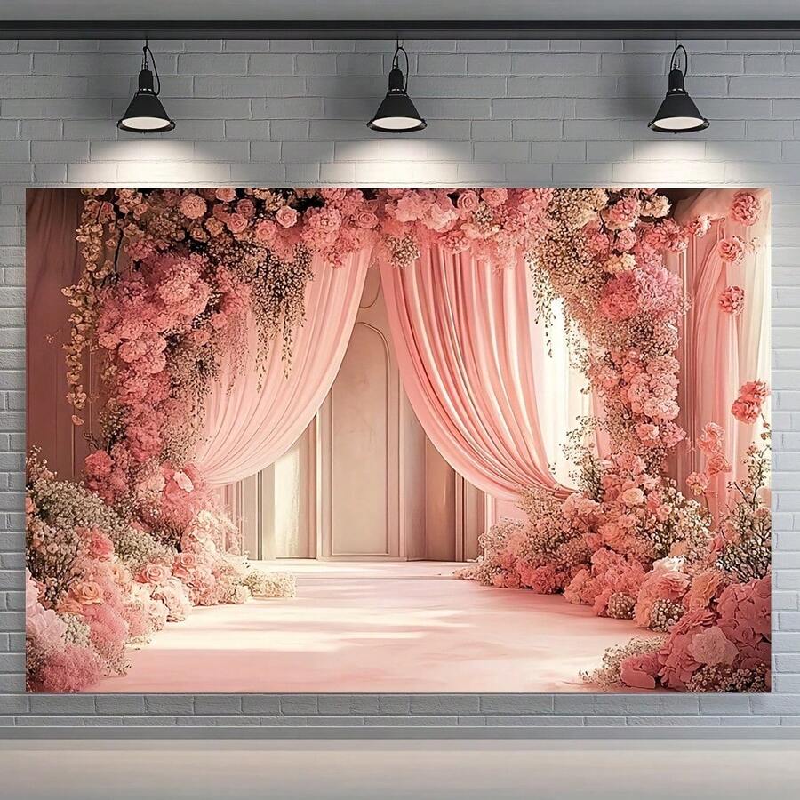 Phông nền chụp ảnh cưới bằng polyester 2D phẳng 1 mảnh in hình vòm hoa lãng mạn lý tưởng cho trang trí đám cưới, sinh nhật, kỷ niệm, sự kiện gia đình và sân vườn