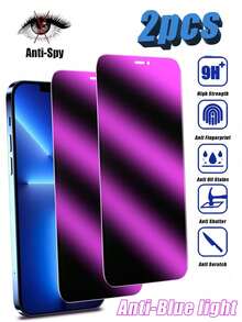 2 件紫光防窥钢化玻璃屏幕保护膜，防蓝光，隐私保护，兼容手机 11/12/13/14 Pro Max/15 Pro Max/16/16 Plus/16 Pro/16 Pro Max/16e/17/17 Air/17 Pro/17 Pro Max - 紫色 - 查看 32