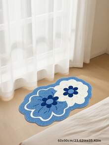 1件装清新蓝色花卉长地毯，卧室床边装饰垫，ins风蓝色花卉绒面地毯，尺寸不规则，允许1-5厘米裁剪误差，走廊长地毯，地毯，长地毯，小地毯，垫子，家居装饰，客厅地毯，客厅家居装饰，房间装饰，加厚地毯，绒面地毯，秋冬地毯，加厚/绒面，可水洗地毯