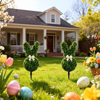 1 pieza Bonsái artificial de conejo con base, 29 pulgadas, adecuado para escena de Pascua, Bonsái de boj con forma de conejo falso, adecuado para jardín, patio y decoración de entrada de Pascua