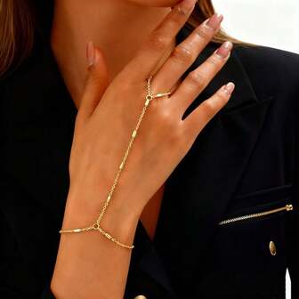 1pc Minimalist Style Exquisite Versatile Chain Beaded Link Finger Ring Bracelet For Women, Suitable For Daily Wear And Outing