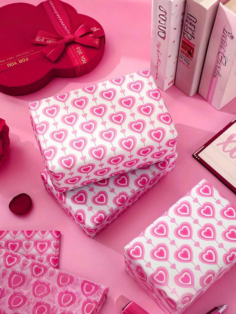 10张红色心形图案情人节包装纸，散装，适用于礼品袋、浪漫包装纸，适用于情人节、生日礼物、工艺装饰、情人节礼物包装装饰、悉尼纸业婚礼派对礼品包装纸、彩色薄纸、悉尼纸业、包装纸、薄纸、花束用品、礼品包装纸、新娘送礼会