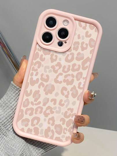 1pc Pink Leopard Print Minimalist Full Coverage TPU Shockproof Phone Case Compatible With Apple 17, 16, 15, 14, 13, 12, 11 Pro Max, Air, And Series