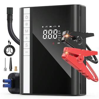  Carsun 18000mAh Peak 150PSI Car Jump Starter With Air Compressor, 5-In-1 Function Including Emergency Jump Starter Battery Pack, Digital Tire Inflator, Car Battery Charger, USB Quick Charge Output, LED Emergency Light, Portable, Suitable For 10L Gasoline Or 9L Gasoline, Comes With Storage Bag, Suitable For Women Car Accessories