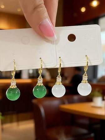 1 Par de Brincos Delicados de Olho de Gato Branco com Zircônia Micro-Incrustada em Cobre de Alta Qualidade e Moda