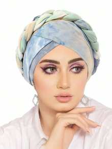 1pc New Fashion Women Tie-Dye Braided Turban Hat, Tie Dye Color Headband Cap, In Europe And America Hair Sleep Cap Sleep Bonnet - Multicolor - View 5