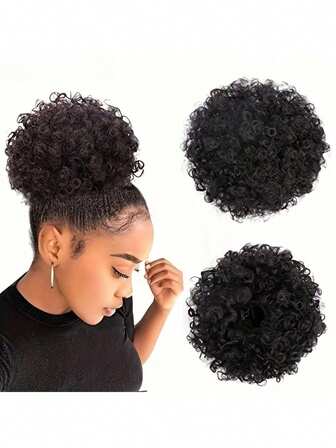FULCRUM 1 件非洲卷发发髻 4/6/8/10 英寸合成发髻蓬松抽绳马尾辫接发 适合女性和儿童天然护发造型