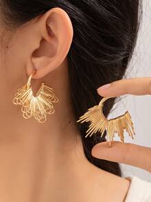 1 Pair Minimalist Metal Hollow Geometric Hoop Earrings, Versatile Fashion Earrings For Women