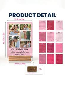 情侣主题定制爱情个性化相框日历，可定制情侣照片，粉色系，木质支架，相册式日历，家居装饰品，桌面摆件，周年纪念礼物，情人节礼物 - 彩色 - 查看 3
