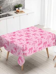 1pc Pink Bow Baby Shower Tablecloth, Pink Bow Theme Birthday Party Table Decor, Baby Shower Decoration, Gender Reveal Party Decor, Baby Party Disposable PE Tablecloth, Baby Shower Supplies, Wedding Decoration, 1st Birthday Party Decor, Baby Shower Table Cover, Dining Table Decor, Kitchen Decor, Home Decor, Baby Party Decorations, Newborn Party Room Table Decor, Baby Shower Gift - All-over Bows - View 2