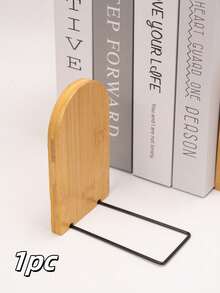 1pc Wooden Bookend With Black Metal Bookshelf, Suitable For Home, Bookshelf, Ideal Gift For Holidays (Earth Day, Thanksgiving) - Book Storage, Must-Have For Bookworms, Perfect Gift For Literature Enthusiasts #SustainableHome #BookCorner #HolidayGift #LiteratureEnthusiastGift