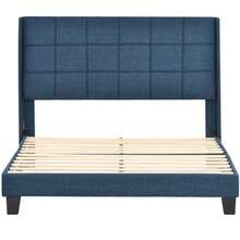 Upholstered Bed With Padded Headboard, Double Bed With Slatted Base, 140x200cm, In Blue Linen, Medium Firmness (With Spring Mattress) - Royal Blue - View 10