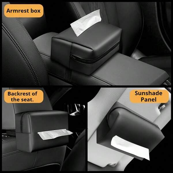 Caja de pañuelos de cuero para el coche, soporte colgante de pañuelos para el respaldo del asiento del coche, caja del apoyabrazos, accesorios de almacenamiento interior
