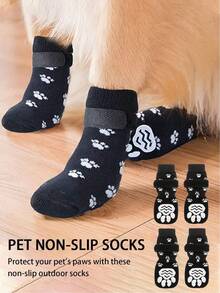 4 Pieces Non-Slip Dog Socks, Soft Adjustable Pet Paw Protectors, Dog Shoes, Pet Shoes, Dog And Socks, Double-Sided Indoor Outdoor Non-Slip Pet Paw Protectors, Suitable Small, Medium And Large Dogs, Breathable Accessories To Cover Dog Paws Outdoors, Black - màu đen - Xem 5