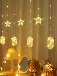 1条4米82LED窗帘装饰星形煤油瓶灯串，室内家居装饰LED星形仙女灯串，3节AA电池供电，可闪烁，适用于婚礼装饰、生日派对装饰、节日装饰煤油瓶灯串、房间墙面装饰星形灯 - 彩色 - 查看 2