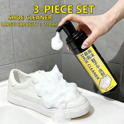 Set de 3 piezas de kit de limpieza de zapatos, 1 botella de 210ml de limpiador de espuma sin agua, artículos esenciales para la limpieza de zapatos, blanquea y elimina manchas, limpieza rápida de zapatos para zapatos deportivos, zapatos de fútbol, zapatos de viaje, zapatos de correr, zapatos de baloncesto, zapatos casuales, zapatos de senderismo, zapatos de tenis, adecuado para todo tipo de zapatos, zapatos, selecciones de primavera y verano, regalos para damas de honor, decoración de habitaciones, decoración de dormitorios, playa, viaje, para hombres, para mujeres, vacaciones, Día de la Mujer, artículos esenciales de viaje, recuerdos de boda, Y2k, dormitorio, accesorios para automóviles de mujer, decoración de cocina