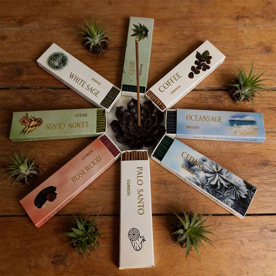 4.72" Premium Incense Sticks, 8 Scents: Sandalwood, Sage, Lemongrass, Cedarwood, Sea Salt, Oud, Aloe, Coffee, Suitable For Home Decor, Hotels, Camping, Yoga & Meditation, Camping Essentials, Fragrant Ambiance, Fashionable Aroma, Incense Sticks, Incense Rods, Home Decor - Set A: 4 Flavors, 140 Sticks - View 1
