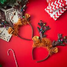 JOYIN Juego de 2 diademas navideñas con cuernos de reno sombrero de reno con luces LED para suministros de fiesta de Navidad y recuerdos de fiestas navideñas TALLA ÚNICA - como en la foto - Ver 7