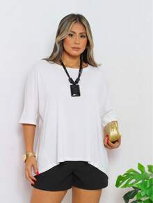Women's Oversized T-Shirt In Loose-Fitting Knit Fabric, Casual Summer Style. - 白色 - 查看 1