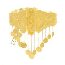 1pc Chain Geometric Tassel Carved Coin Pendant Waist Belt, Wholesale Middle Eastern Gold Body Chain