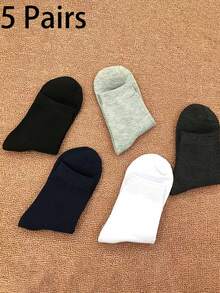 5 Pares de Meias Sólidas de Cano Médio para Homens, Adequadas para Todas as Estações - Primavera, Verão, Outono, Inverno
