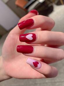 2 miếng dán móng tay màu hồng chủ đề Ngày Valentine, họa tiết trái tim và môi - Miếng dán móng tay tự dính kiểu Pháp, tự làm móng phủ toàn bộ móng, phù hợp cho phụ nữ và bé gái tự làm móng tại nhà. - Nhiều màu - Xem 9