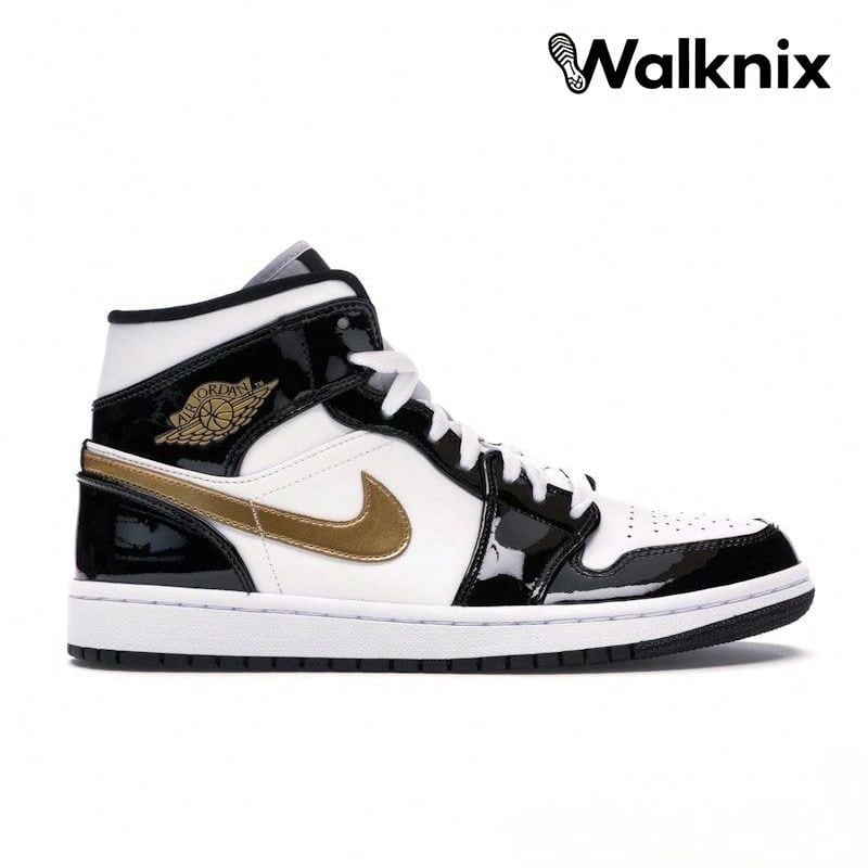 Air Jordan 1 Mid Patent SE 'Black Gold' White Metallic-Gold Sneakers Men 852542-007 - 彩色 - 查看 1