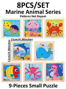 1/4/8/12/24/40片装儿童9片木制拼图玩具，完美的圣诞礼物，儿童拼图，幼儿园早教教具，适合所有年龄段自闭症儿童，理想的节日礼物