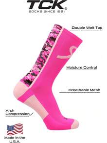 Calcetines de equipo de línea base con lazo rosa de conciencia sobre el cáncer de mama de TCK Sports - Rosa neón/Rosa/Rosa - Ver 11