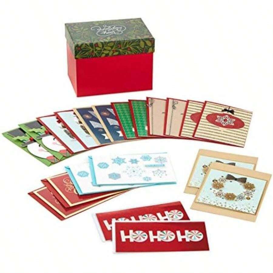 Hallmark - Juego de 24 tarjetas de felicitación hechas a mano con organizador de tarjetas para todas las ocasiones, cumpleaños, bebé, boda, simpatía, pensando en ti, gracias, en blanco(Holiday Tarjetas) - Multicolor - Ver 1