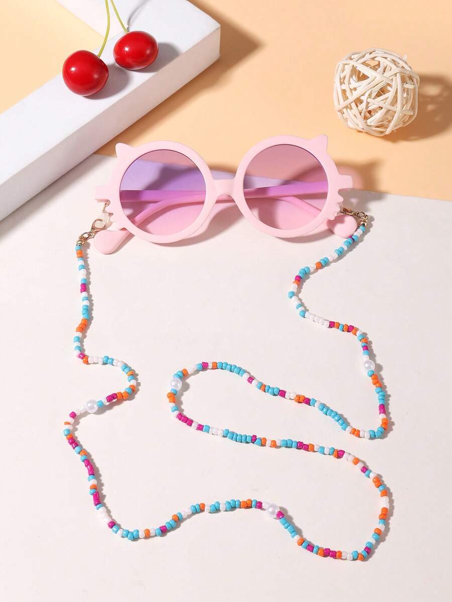 1 Pc Girl's 8-12Y Cat Shape Fashion Glasses And A Colorful Beaded Glasses Chain For Outdoor