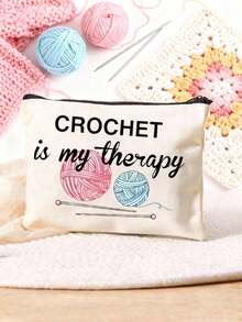 Crochet Is My Therapy' Printed Storage Bag, Knitting Lovers Zipper Pouch, Casual Yarn & Supplies Storage Bag, Ideal For Cosmetics & Toiletries - Multicolor - View 12