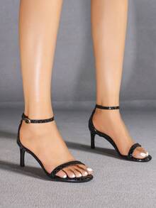 Giày sandal cao gót mũi vuông màu đen dành cho nữ, thời trang, gợi cảm, thanh lịch, phù hợp với trang phục mùa xuân hè. - màu đen - Xem 3