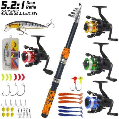 1 Set Telescopic Fishing Rod & Reel Combo, Includes Lures, Hooks And Accessories, Portable For Travel Fishing, Perfect Gift For Valentine's Day, Christmas, Father's Day