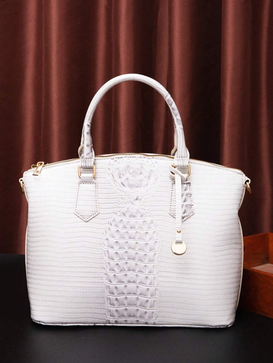 Luxurious Crocodile Pattern Cross-Body Top-Handle Bag - High-End Fashion Handbag For Women's Work And Daily Use - Premium Quality, Stylish Design, Multiple Pockets, Adjustable Strap - Màu be xám - Xem 1