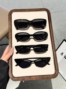 Set Kacamata Fashion 4 Buah Warna Hitam Klasik dengan Bingkai Campuran, Desain Dasar Minimalis Kasual dengan Warna Solid, Ringan & Portabel, Bahan Tahan Lama, Cocok untuk Pemakaian Sehari-hari, Pesta, Festival Musik, Pantai, dan Mengemudi - MultiWarna - View 8