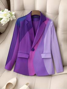 HOMEYEE 复古撞色印花西装外套，优雅百搭，适合休闲、通勤、度假、商务等各种场合，春季必备。 - 紫色 - 查看 2
