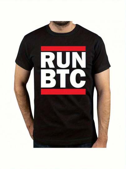 Camiseta de Bitcoin RUN BTC para Hombre - Camiseta Gráfica de Criptomoneda, Camiseta de Manga Corta con Cuello Redondo para comerciantes de Bitcoin y Eventos Tecnológicos, Top de Ropa de Calle Lavable aáquina, Camiseta de Bitcoin, Ropa de Evento, Camiseta Gráfica Audaz, Uso Cómodo