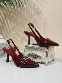 2026 New Arrival Teenage Girls 3.3 Inch Thin High Heel Patent Leather Fashion Party Shoes - Burgundy - View 5