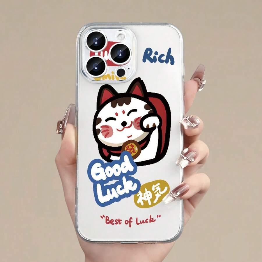 1 Creative Lucky Fortune Cat Printed Pattern Shockproof Transparent Phone Case For IPhone 17 16 15 14 13 12 11 X 8 7 Series (Surprise Gift Choice For Halloween, Christmas, National Day, Independence Day, Valentine's Day, Etc. Birthday Gift...Halloween, Christmas, National Day, Independence Day, Valentine's Day, Etc. Gift For Relatives And Friends) - 混合顏色 1 - 查看 1